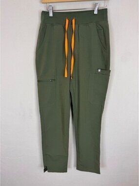 FIGS HW Yola High Waisted Scrub Pants Olive Green Orange Drawstring Small